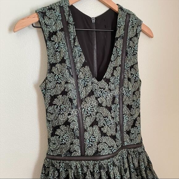 ALEXIS Green Black Floral Tulle Skirt Mini Dress Medium - Picture 12 of 15